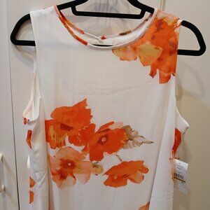 Brand New Jessica Howard White/Orange Floral Chiffon Shift Dress - Size 14